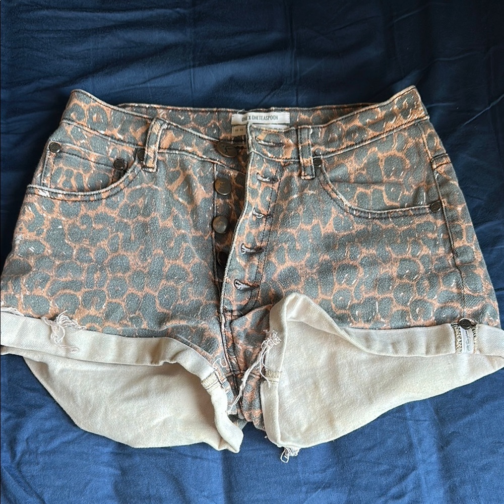 One Teaspoon High Waist Blue and Orange Shorts